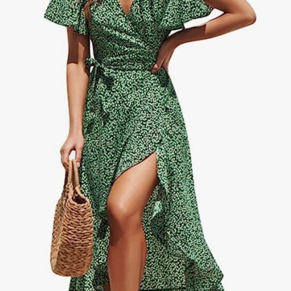 Dresses & Skirts - Women's Boho V Neck Ruffle Floral Wrap Maxi Dress